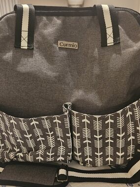 Curmio Gray Diaper Bag Tote with Arrow Print Pockets